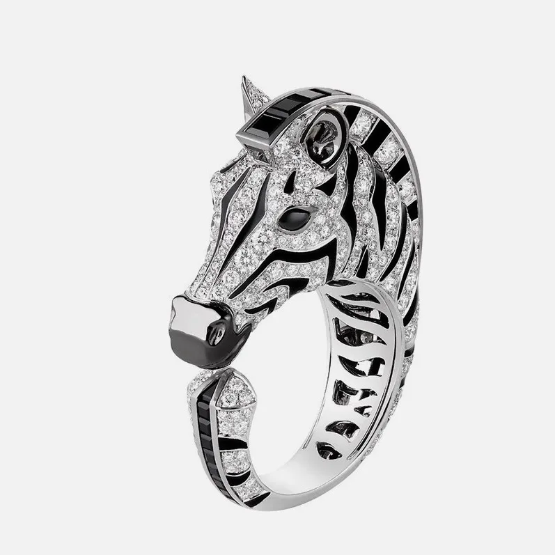 

Позолоченное кольцо с зеброй, модная эмаль, Crt, высокоуглеродистый бриллиант S925, серебряные украшения, аксессуар Sli для женщин