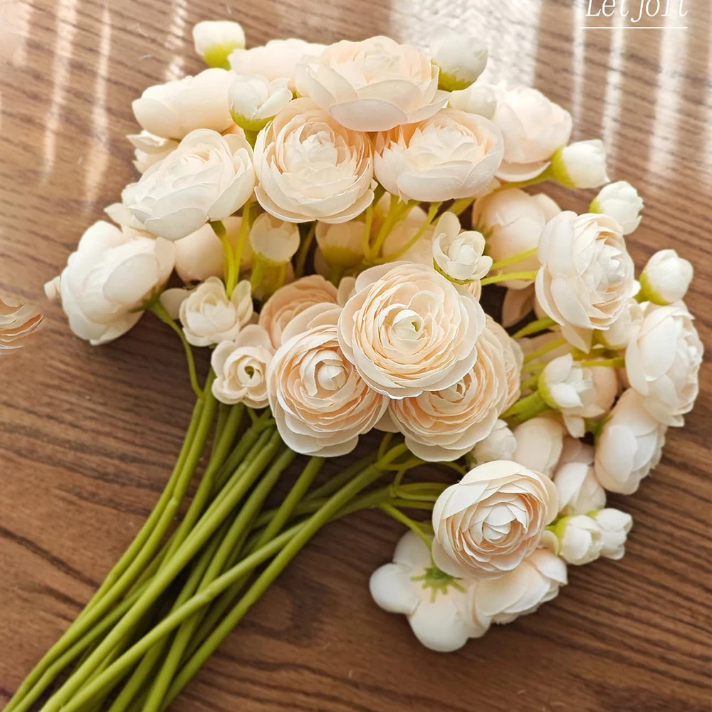 Silk Lotus Artificial Flowers 6pcs/lot Mini Ranunculus Fake Flower Bouquet for Bride Wedding Arrangement Party Home Room Decor
