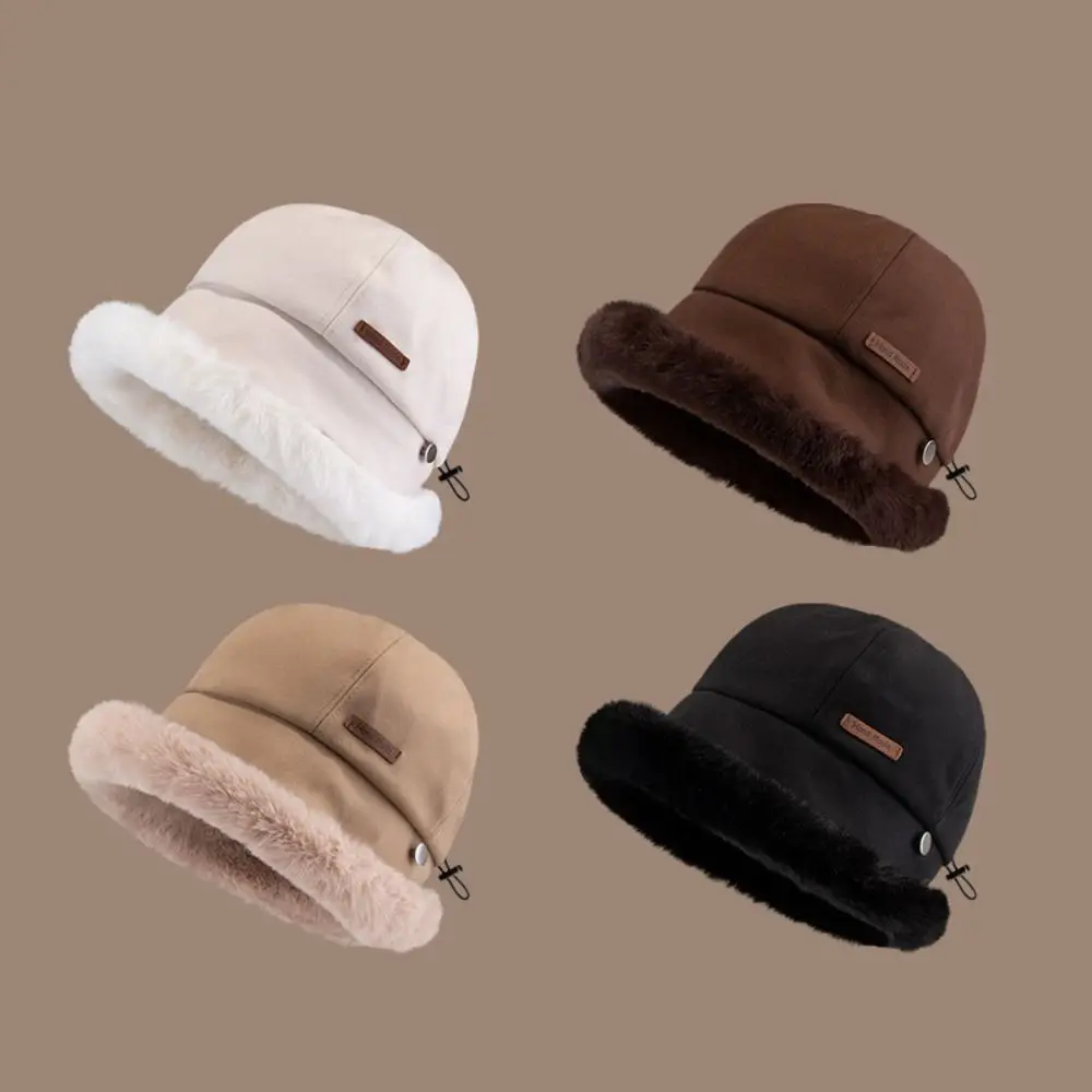 

Fashion Windproof Velvet Panama Hat Wide Brim Soft Fluffy Fur Bucket Hat Thickened Retro Winter Fisherman Hat Riding
