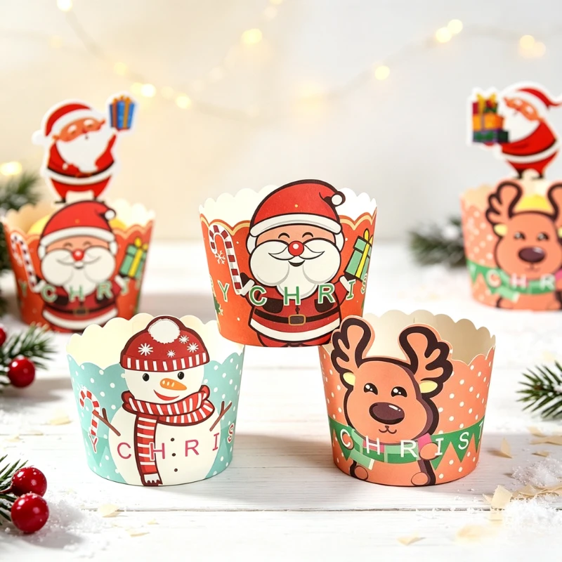 10PCS Merry Christmas Cupcake Wrapper Cake Paper Cups Disposable Oven Air Fryer Baking Liner Oven Air Fryer Muffin Cup Cake Mold