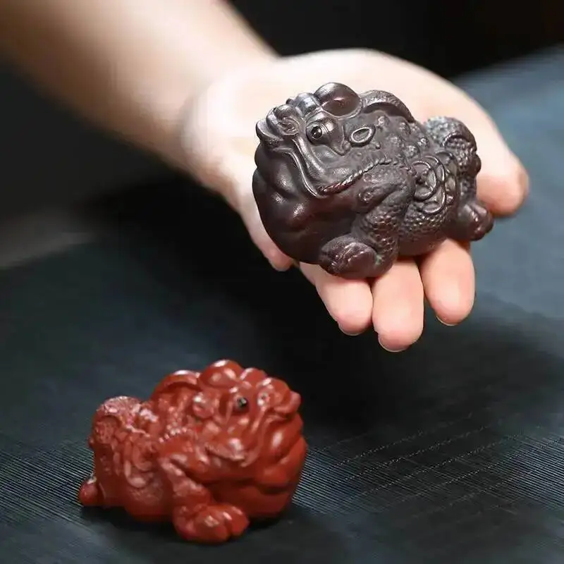 Figurine de thé Zisha : Grenouille dorée porte-bonheur, ornement artisanal, sculpture, accessoires pour table à thé, décorations de thé