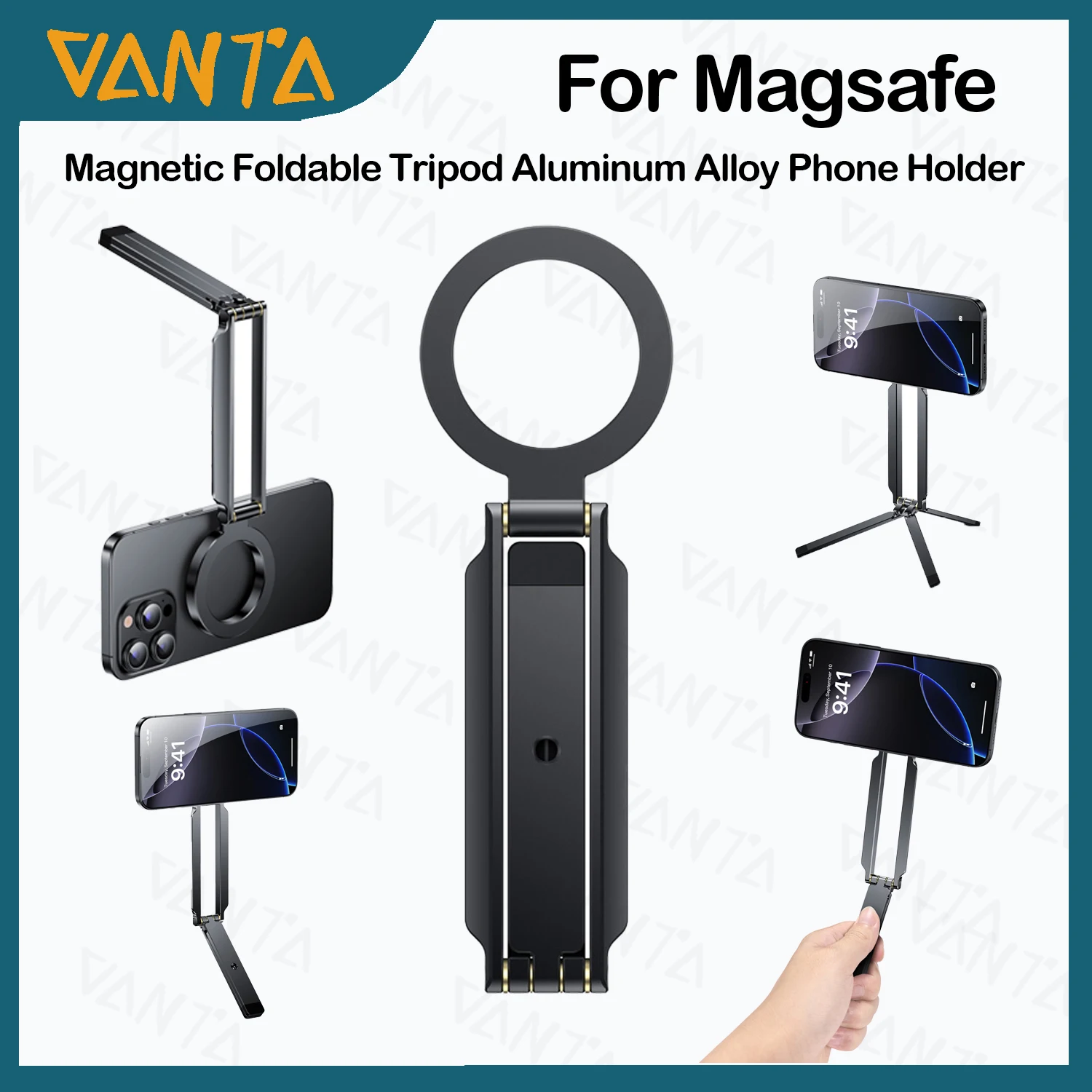 

Магнитный складной штатив, держатель для телефона из алюминиевого сплава для подставки Magsafe, портативный для уличной палки для селфи с 360° ° Вращение
