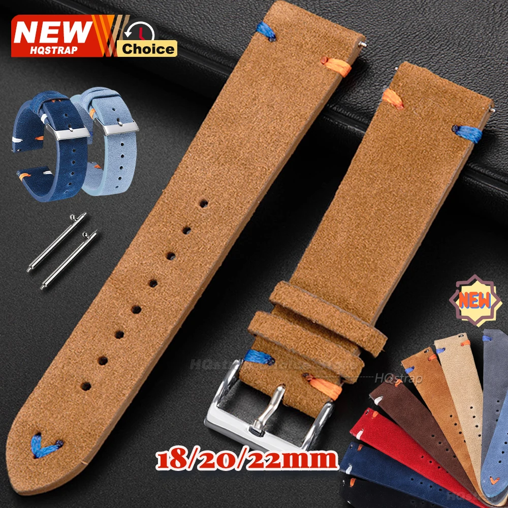 Bunter Genähter Wildlederriemen 18mm 20mm 22mm Handgefertigtes Armband für Samsung Smartwatch Universelles Armband für Huawei Uhrenband