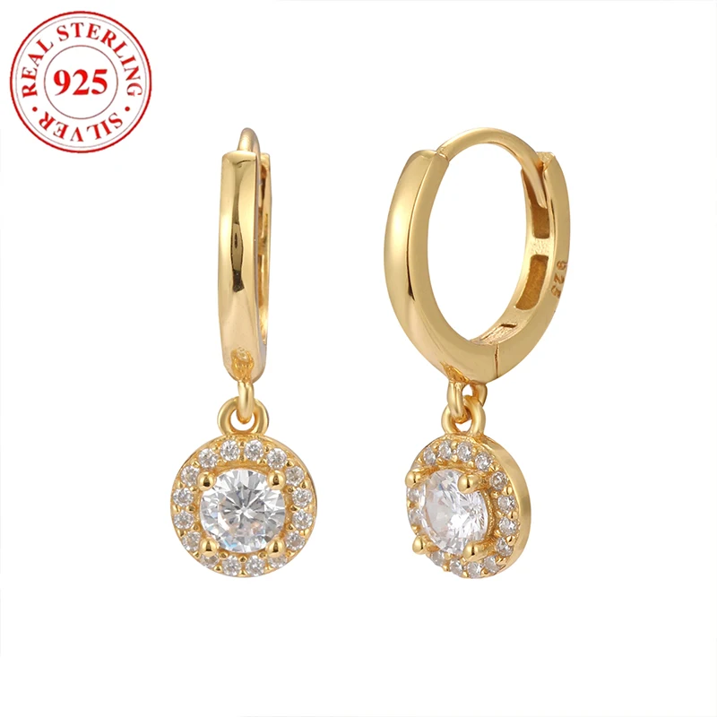 

925 Sterling Silver Fine Zirconia Round Sparkling Diamonds Women's Earrings Hypoallergenic Suitable for Gifts