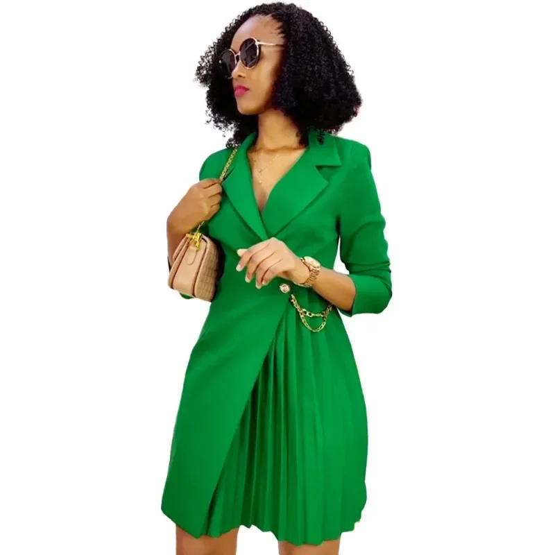 African Party Evening Dresses for Women Autumn Fashion African Long Sleeve V-neck Green Orange Black Mini Dress Outfits S-3XL