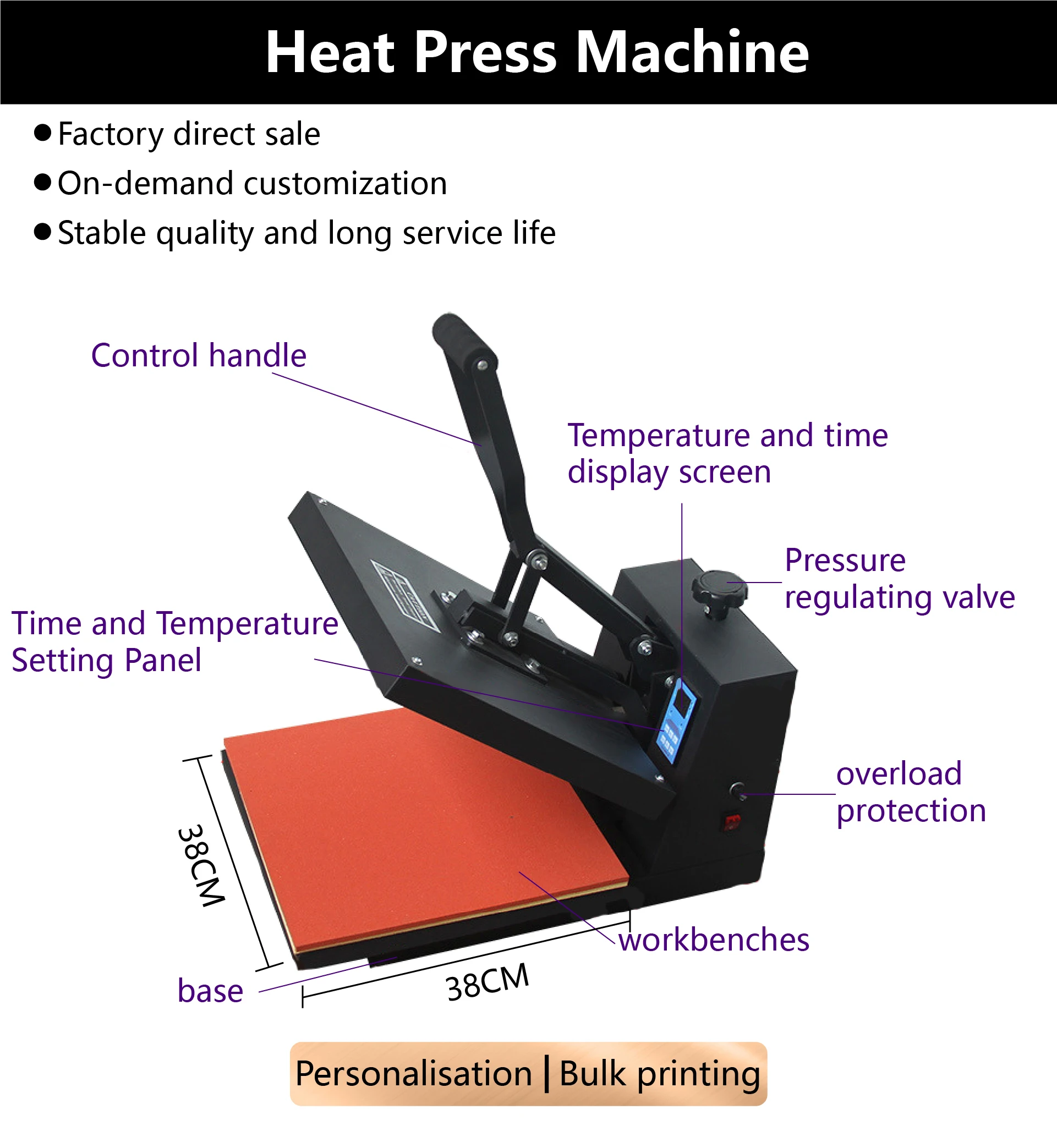 38*38 T-Shirt Printing Pressing Flatbed Heat Transfer Machine Pneumatic Duplex Ironing Electric Upper Slide New Heat Press