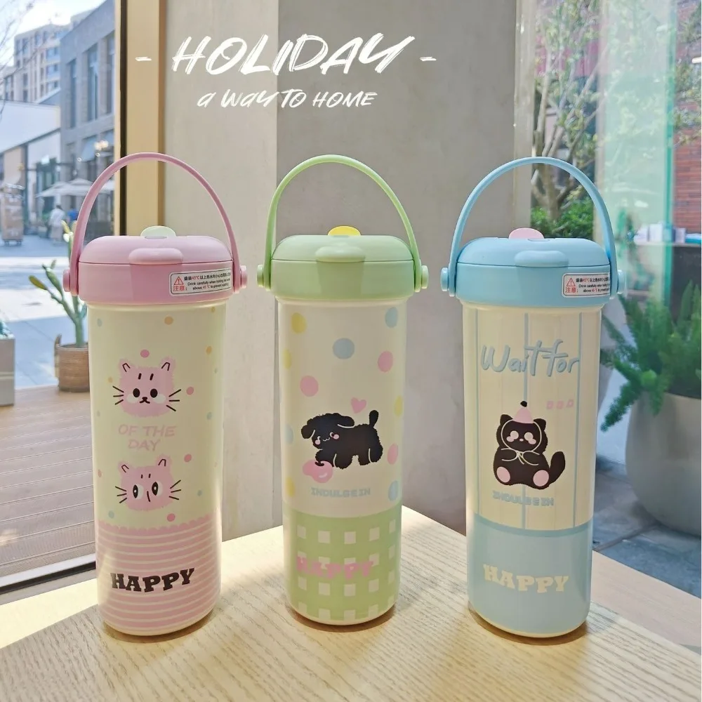 

Cute 650ml Straw Thermal Cup Leak-proof Large Capacity Travel Coffee Mug Stainless Steel Portable Insulated Water Bottle