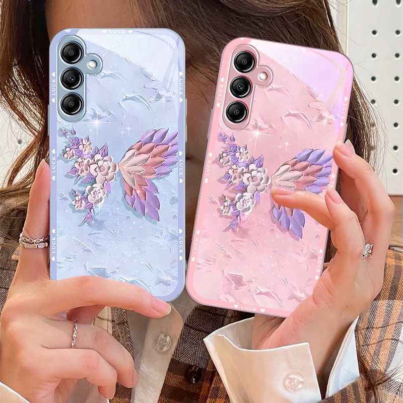 Bloemvormige vlinder Voor Samsung Galaxy A14 4G 20 30 52 20S 21S 22 A32 33 34 42 50 51 53 54 70 71 72 73 5G Glas Telefoon Case