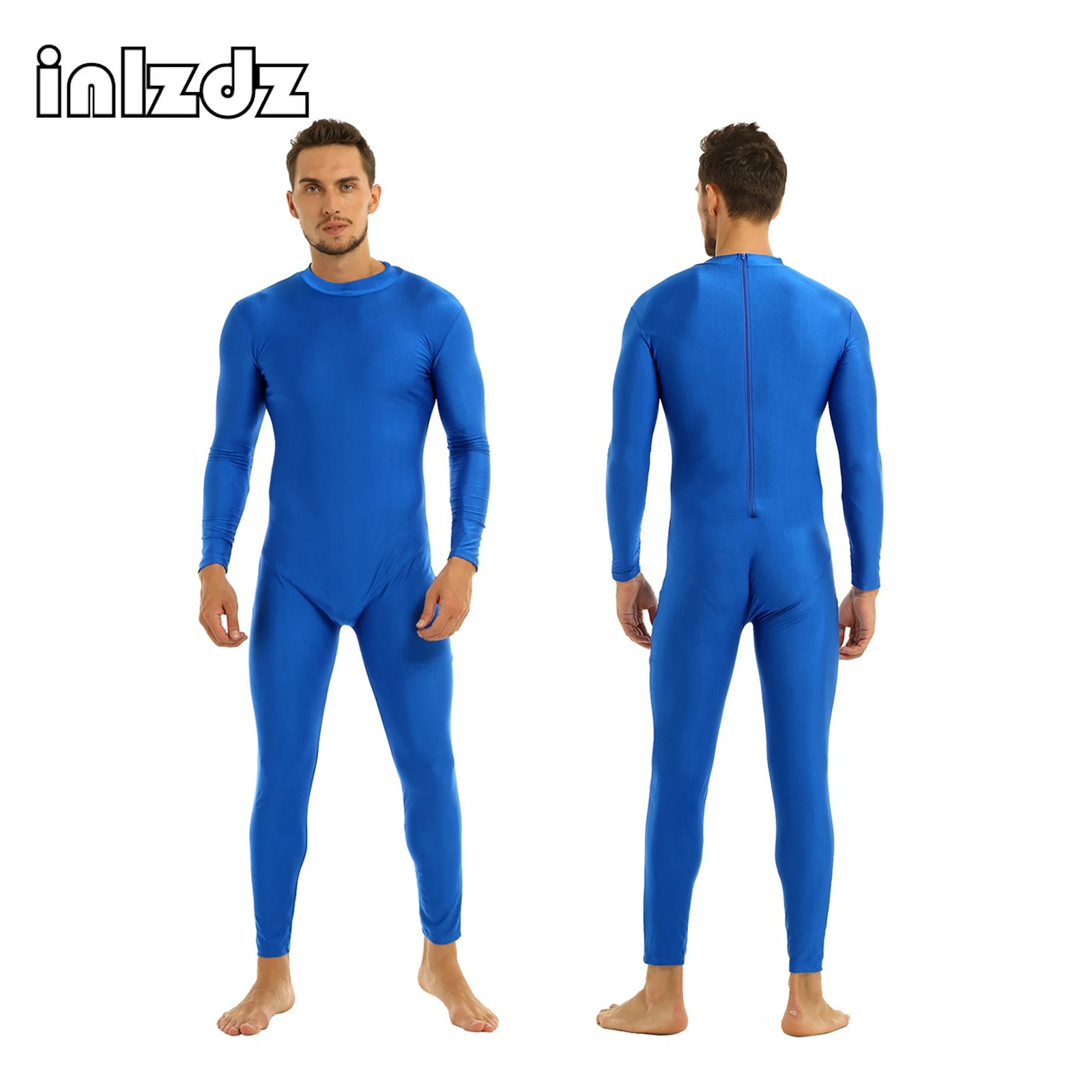 

Mens Full Body Suit One-piece Long Sleeve Zipper Back Ballet Gymnastics Jumpsuits jerseys Yoga Sports Dance Costume Clubwear