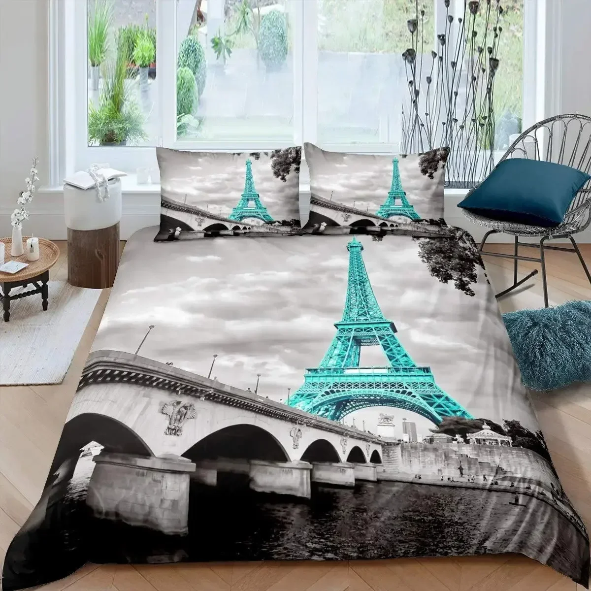

Eiffel Tower Paris Theme Comfortable Duvet Quilt Cover Pillowcase Bedding Set Children Bedroom Decoration Home Textile