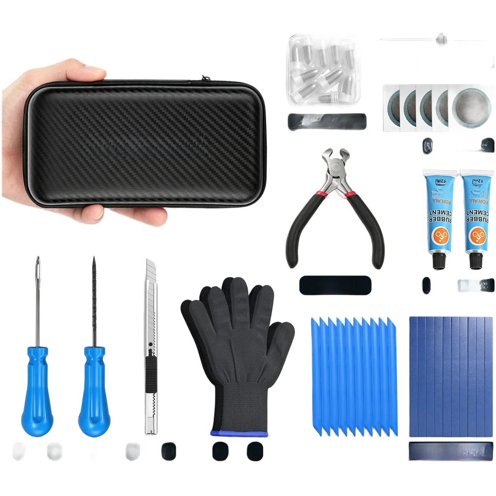 Auto Tire Repair Tool Set Vacuum Tire Repair For Vehicles Motorcycle Bike Puncture Fix Tool With High-strength Rubber Strips Kit