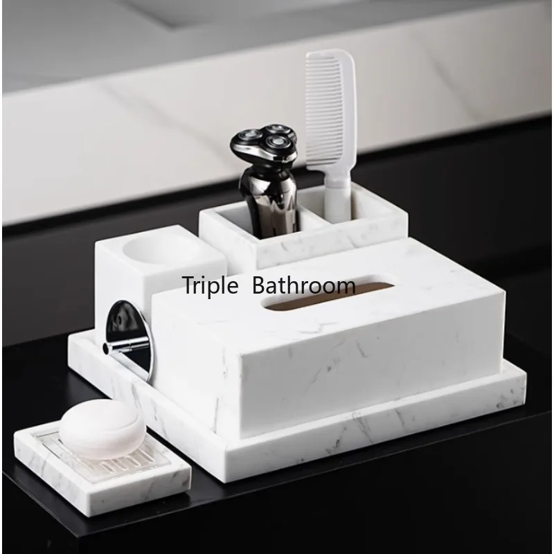 1pc Marble bathroom toiletries soap dish Tissue box toothbrush holder Liquid distribution bottle Bathroom accessories tray