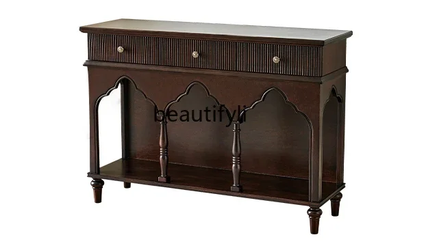 

French retro style home entrance cabinet, all solid wood foyer storage, advanced sense of entry, living room aisle cabinet