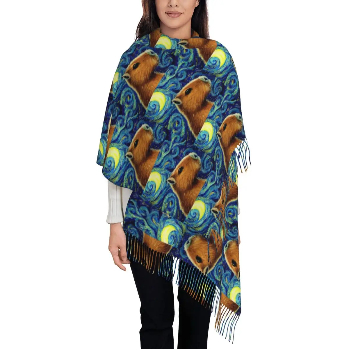 

Женские длинные шарфы с капибарой, женские зимние толстые теплые шаль с кисточками, шарф