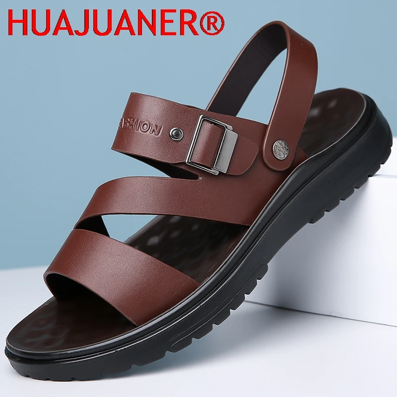 

Летние мужские повседневные шлепанцы: простые однотонные сандалии с пряжкой, пластиковые слипоны, регулируемые полузакрытые тапочки для отдыха и прогулок по пляжу