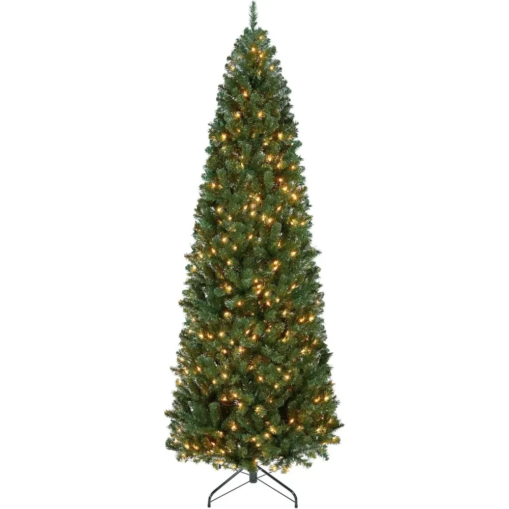 

Pre-lit Kingswood Fir Pencil Artificial Hinged Christmas Tree Skinny Corner Xmas Tree with Incandescent WarmWhite Lights