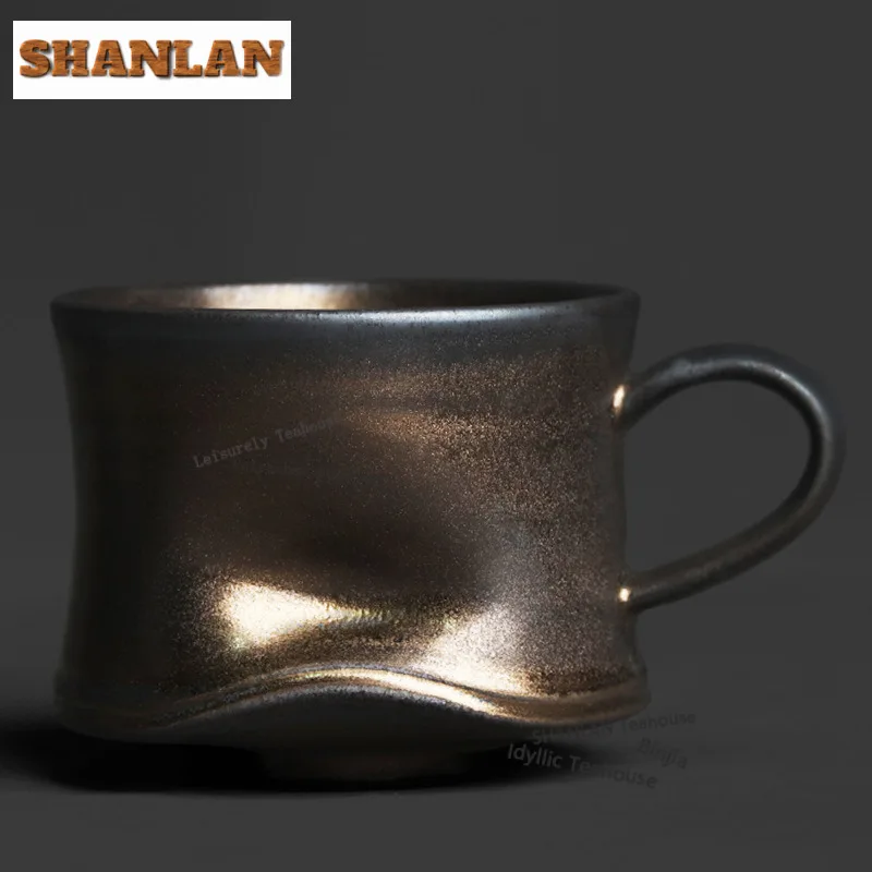 

280ml Black Gold Dent Handle Coffee Mug Boutique Beer Cup Afternoon Tea Mug Fruit Juice Milk Jug Office Water Cup Teaware Items