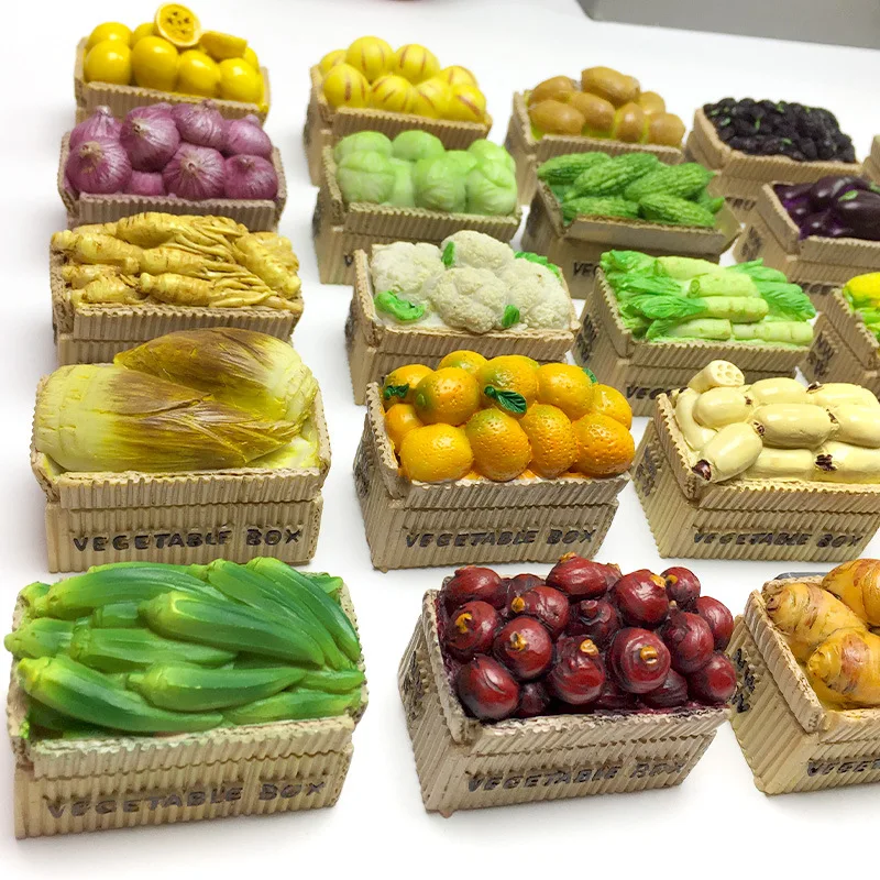 

3D Resin Food Fridge Magnets - Fruit & Vegetable Basket Refrigerator Magnets, Cute Home Decor Accessories, accesorios nevera, ma