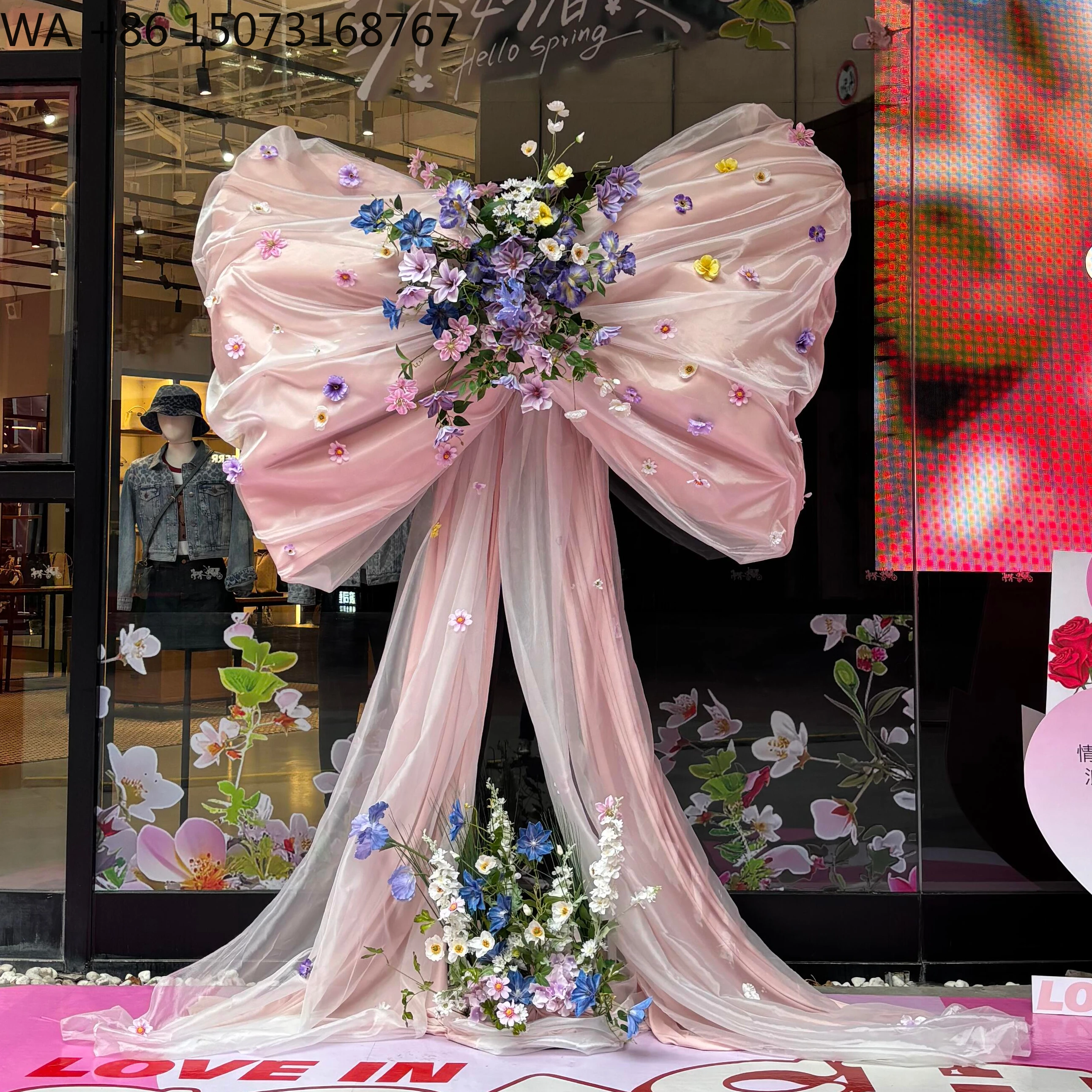 كبير لامعة قماش التفتا القوس الفن تركيب المتضخم الشريط الديكور لعرض حفل الزفاف التجارية #1