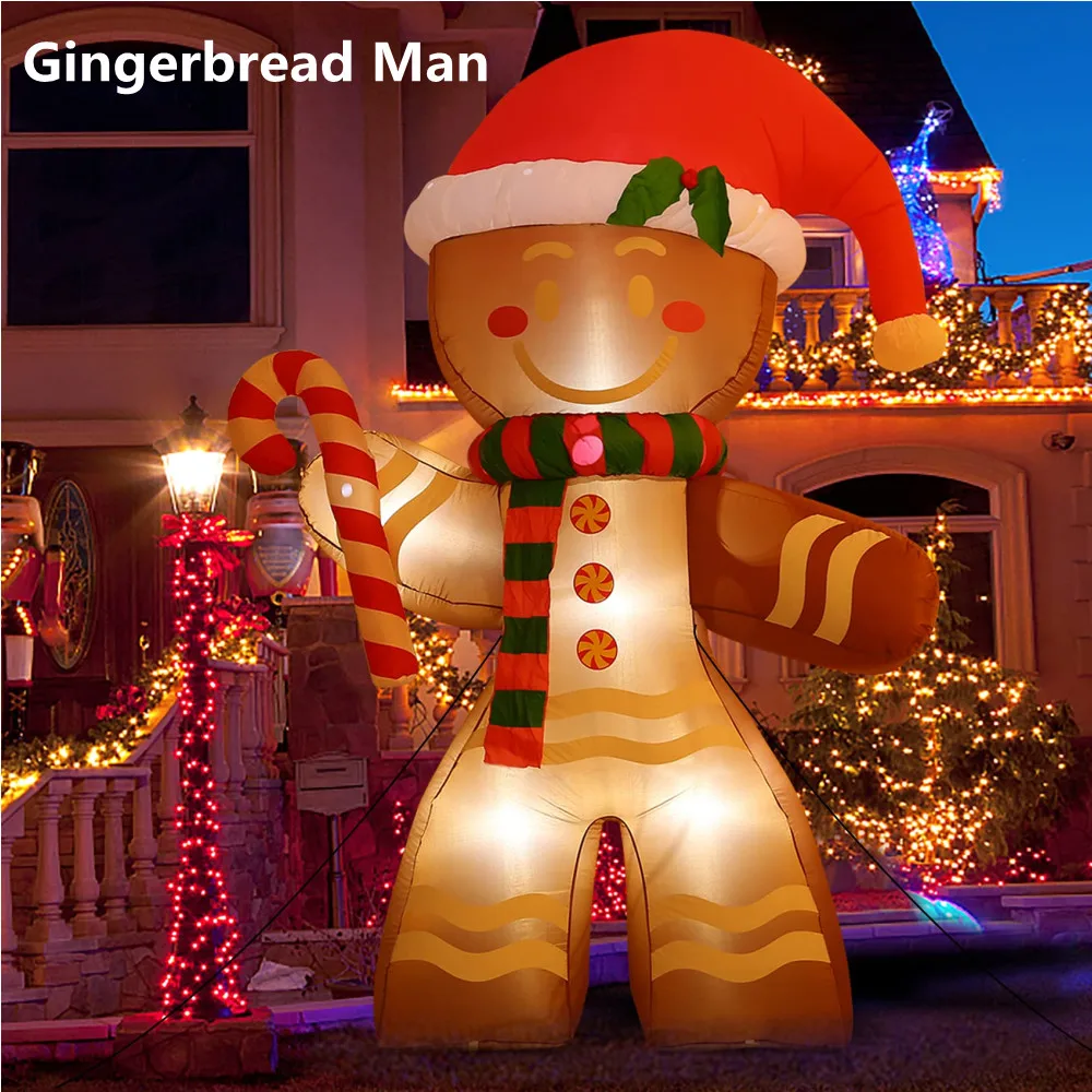 8FT Christmas Inflatables Gingerbread Man with Built-in LED Ornament for Xmas Party Indoor Outdoor Courtyard Props Decoration