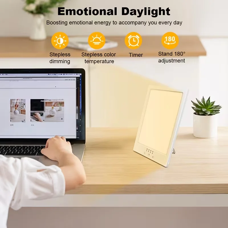 مصباح معالجة الحزن، 10000 لوكس LED ضوء النهار، 180 °   ذراع قابل للتعديل، وظيفة الذاكرة، مناسبة للاستخدام في المنزل والمكتب في الشتاء