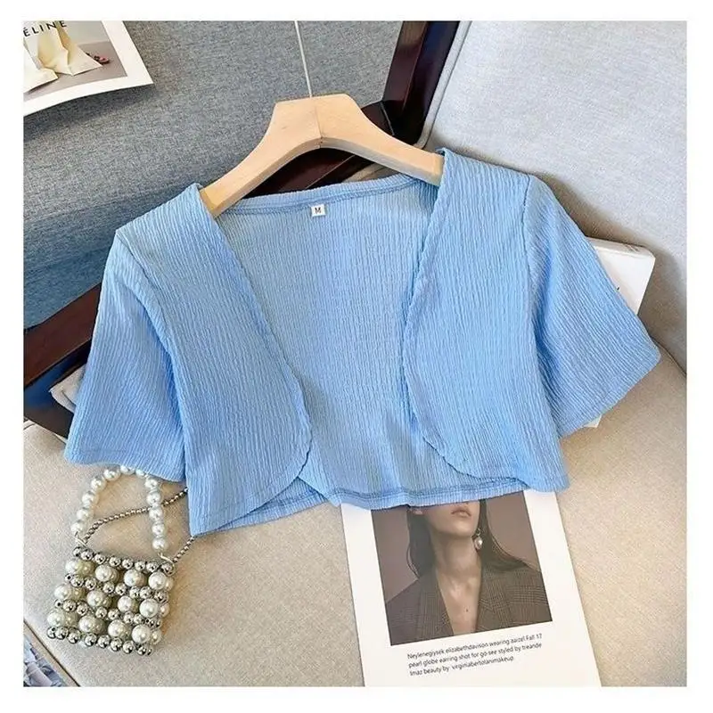 Women's Short Sleeve Open Cardigan Ultra-Fairy Summer Thin Sun Protection Shawl Outerwear Matching with Halter Dress