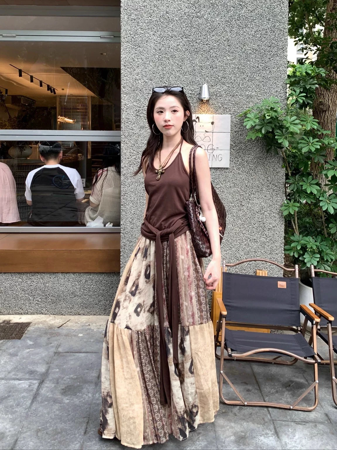 Conjunto de Dos Piezas para Mujer, Estilo Desert Wind Melrose, Top de Verano y Falda Midi Estampada, Transpirable, Cintura Alta, Corte Ajustado