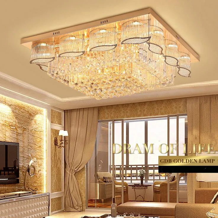 Luxury European Round Gold Crystal Ceiling Lamp Atmosphere Living Room Led Ceiling Lamp Warm Bedroom Dining Room Light