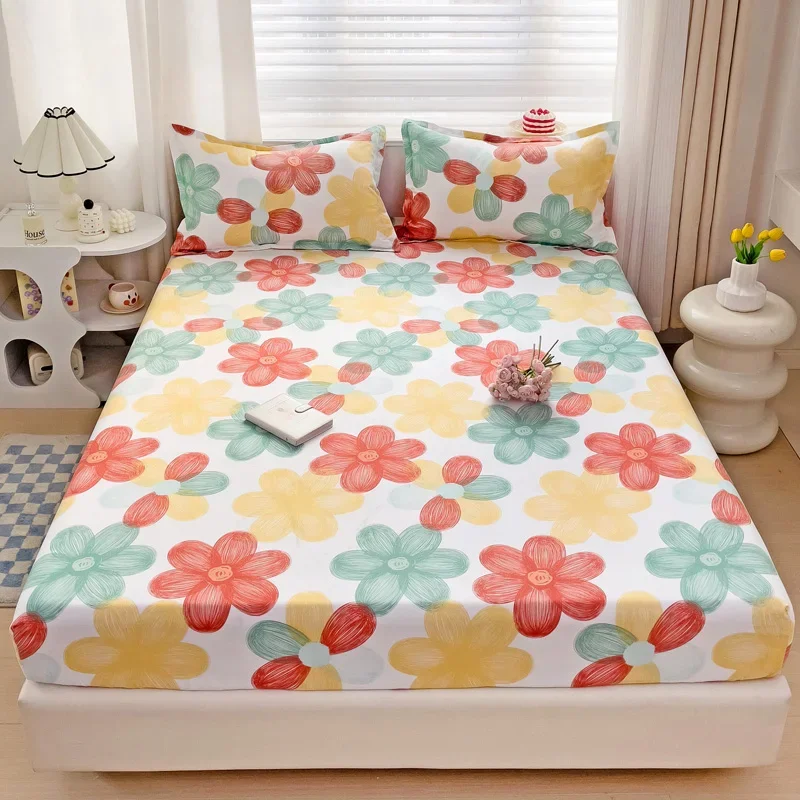 

Color Floral Fitted Sheet Set Bedroom Flower Printed Mattress Cover with Elastic for Single Double Bed Deep Pocket Fitted Sheet