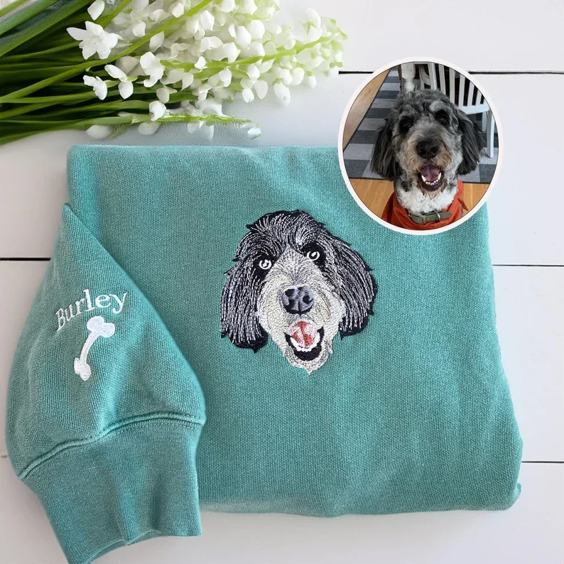 

Custom Embroidered Pet Sweatshirt From Your Photo Dog Cat Face Crewneck Pet Sweatshirt With Pet Name - Pet Lover Gift