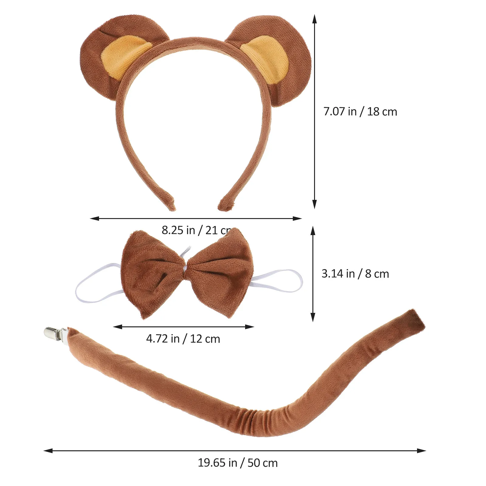 1세트 곰 귀 머리띠 꼬리 나비넥타이 동물 의상 세트, 가면 무도회 코스프레용 귀 머리띠 곰 의상 액세서리
