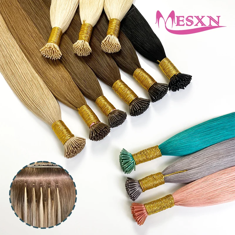 MESXN Straight I Tip Hair Extensions Natural Real Hair Fusion Extensions capsula di cheratina biondo marrone 613 colore 14-24 pollici