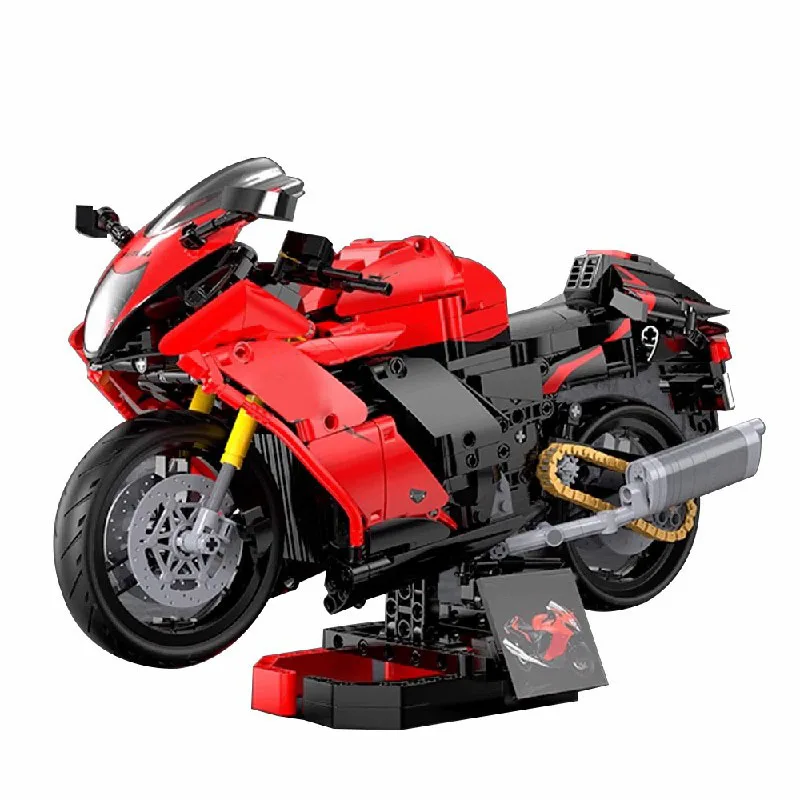 1043 unidades ﻿   Technik auto preto e vermelho conjunto de blocos de construção de moto, kit de modelo de veículo esportivo de supercarro de velocidade brinquedos menino presente adulto