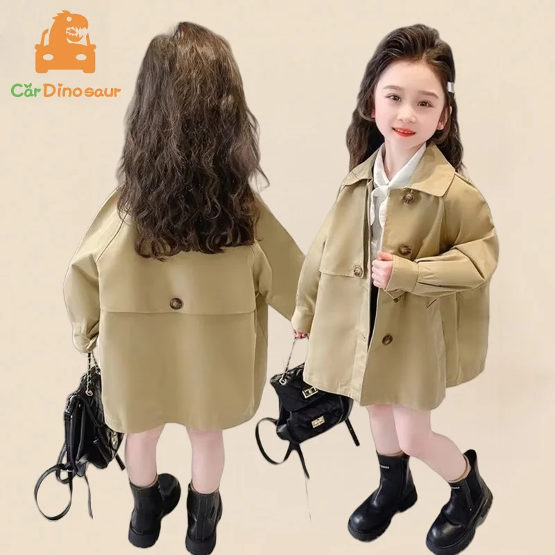 

2025 Весна Осень Новинка 2 3 4 5 6 7 8 9 10 лет Детская верхняя одежда Куртки Пальто для маленьких девочек Средний длинный свободный модный плащ