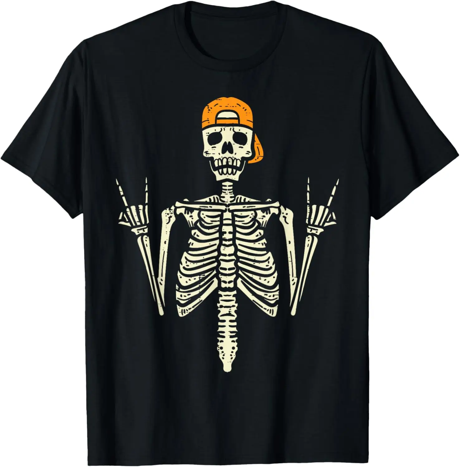 Rocker Skeleton Cap Skater Cool Halloween Punk Rock Men Boys T-Shirt Men Halloween Festival Printed Graphic Tee, Casual Crew Neck Short Sleeve Spooky Gothic T‑Shirt for Holiday Party and Halloween Gift for Men.