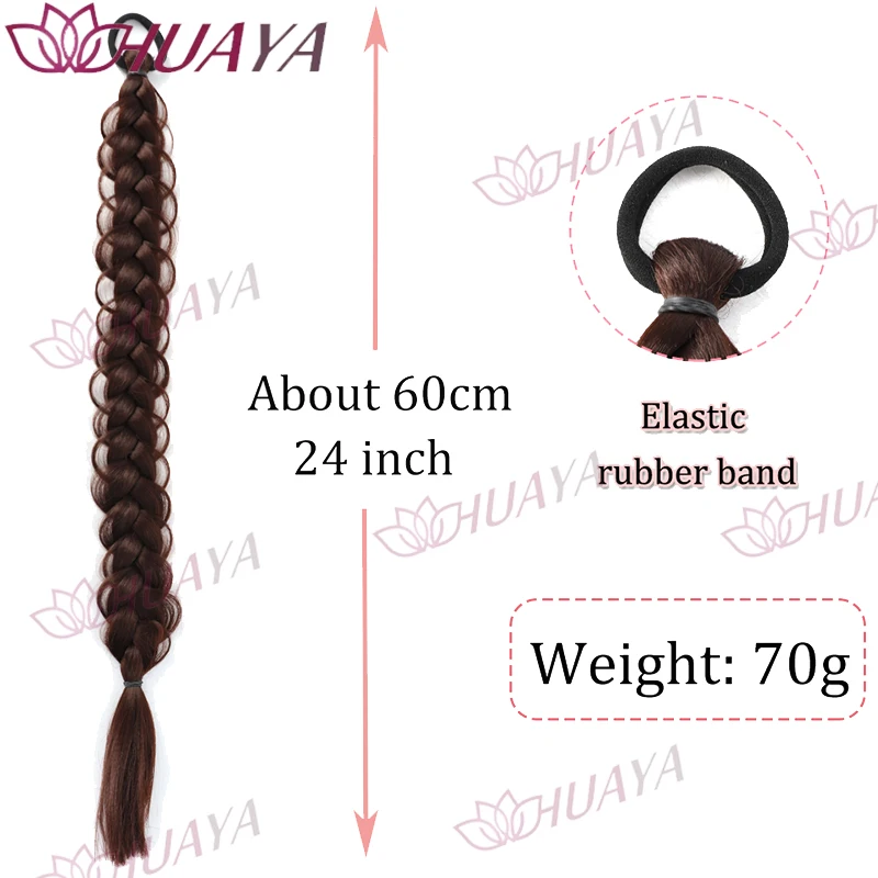 24 Inch Synthetic Long Braided Ponytail Hair Extensions for Women With Elastic B