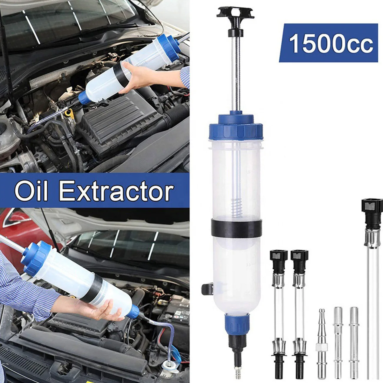 Car Engine Oil Fluid Pump Efficient Vacuum Manual Inhalation Syringe Style Engine Cooolant Transfer Translucent 500cc/1500cc