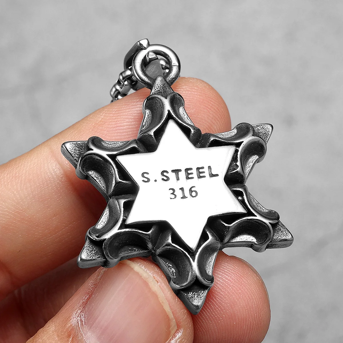 Six-pointed Star of David Pendants Gem Necklaces 316L Stainless Steel Men Chain Hip Hop Rock for Male Jewelry Gift Dropshipping view 4