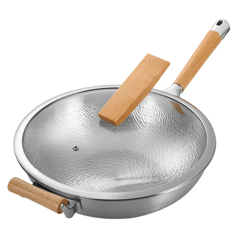 

304 Stainless Steel Hammer Pattern Wok, Non-coating, No Lampblack, Non-Stick Pan, Electromagnetic Gas Stove, Suitable for Stove