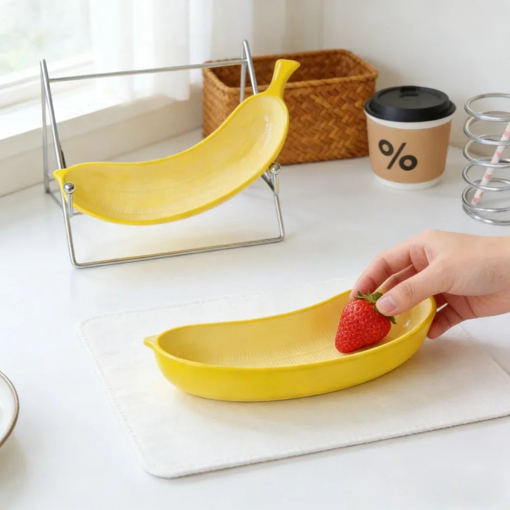 Banana-shaped Ceramic Dessert Plates Exquisite Fruit Snack Dishes New Tea and Snack Trays Household Kitchen Creative Tableware
