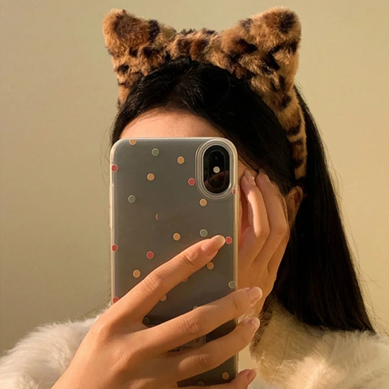 1/2 قطعة أغطية الرأس فو الفراء ليوبارد طباعة إكسسوارات الشعر الشعر هوب غسل الوجه أفخم العصابات الشعر آذان القط Headbands ملابس الحفلات