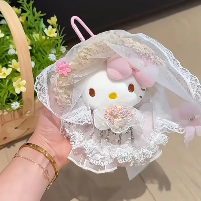 Authentic with Hangtag Hello Kitty Lace Wedding Dress Plush Doll Backpack Hang Ornaments Desktop Decoration Couple Birthday Gift