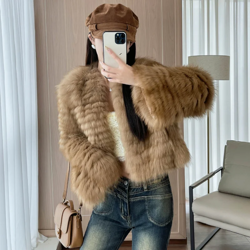 Women's Winter Coat Real Fox Fur Outerwear Female Women's Real Fox Fur Coat Short Fur Jacket Clearance Sales For Woman Clothing