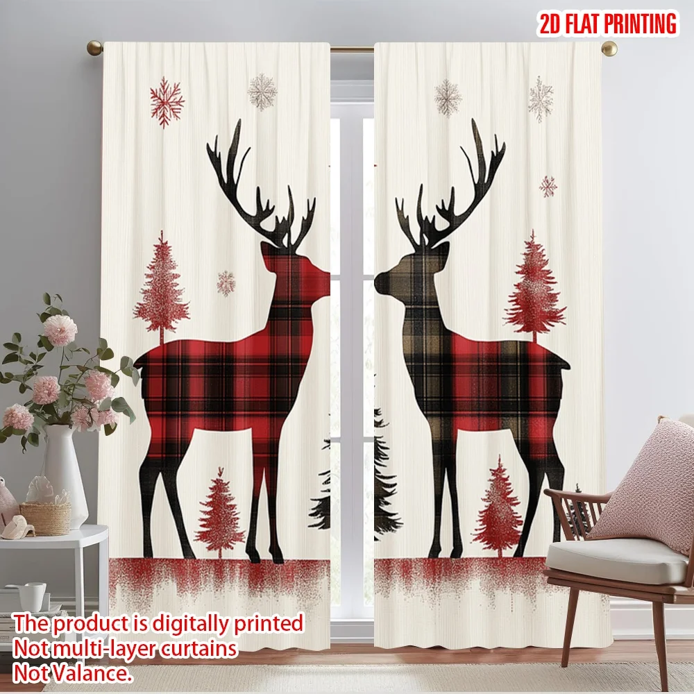 2 قطعة ، 2D الطائرة الطباعة المعاصرة الستائر الجاموس منقوشة الرنة الثلج (4) البوليستر دائم (بدون قضيب) عطلة