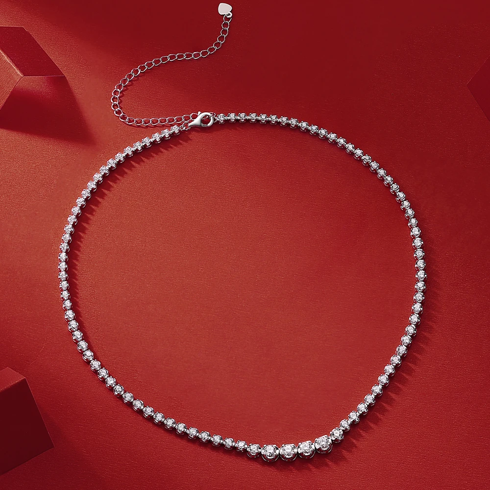 Moissanite Tennis Necklace for Women S925 Sterling Silver Plated Gold 1.2 Carat Diamond Chain Necklaces Wedding Party Jewelry