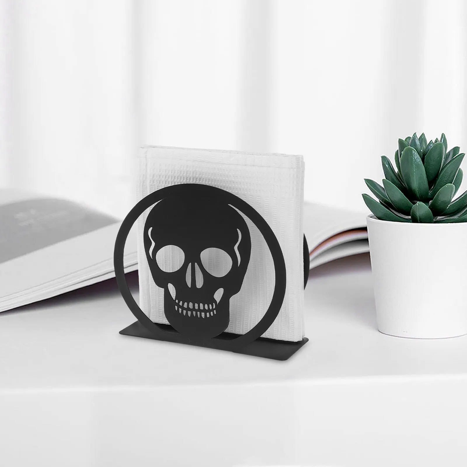 Halloween Skull Metal Napkin Holder Kitchen Dining Table Decor Non Slip Feet Home Bar Party Accessory view 3