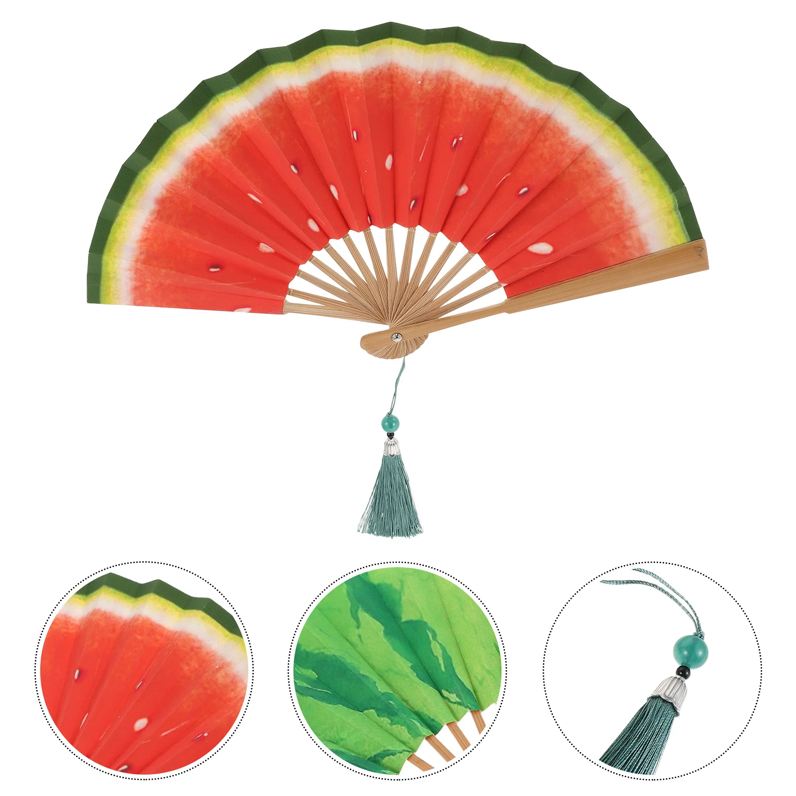 

Watermelon Bamboo Folding Hand Fan 5 Inch Compact Lightweight Decorative Festival Concert Party Travel Performance Handheld Fan