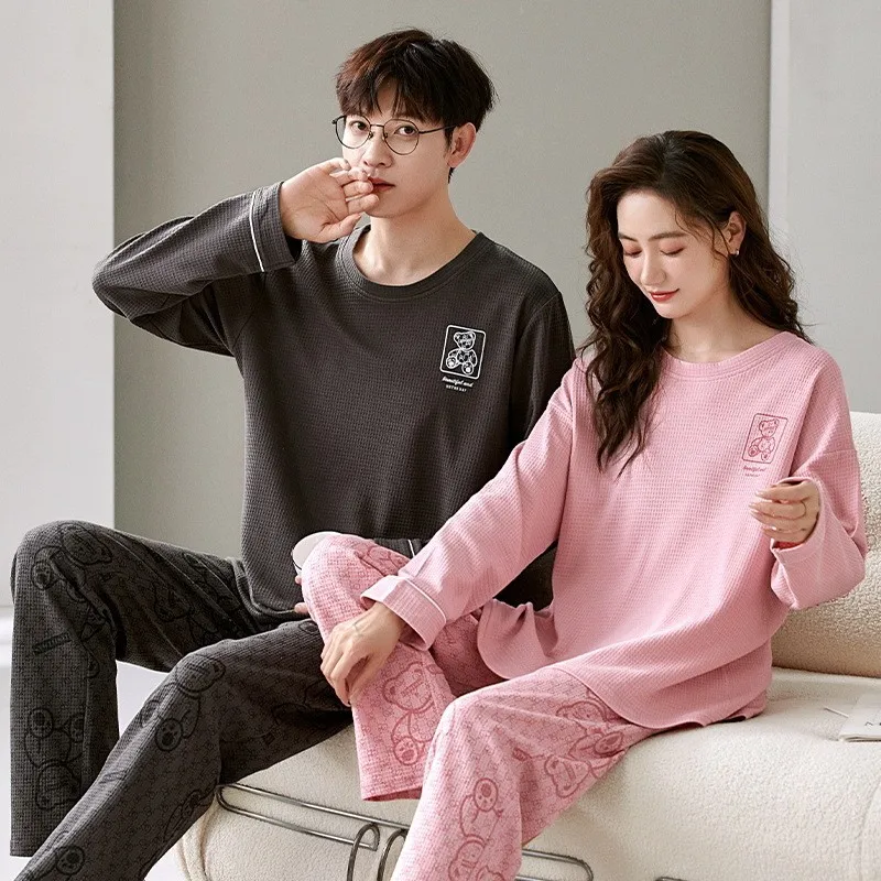 The Four Seasons Couples Pajamas Sets Men\'s Long-sleeved Breathable Cotton Warm Clothing Ms. Loose Leisure Comfortable Home Wear