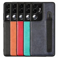 Stylus S-Pen Socket Slot Phone Case For Samsung Galaxy S21 Ultra G9980 G998D G998U Leather Protective Cover with Pocket Holder