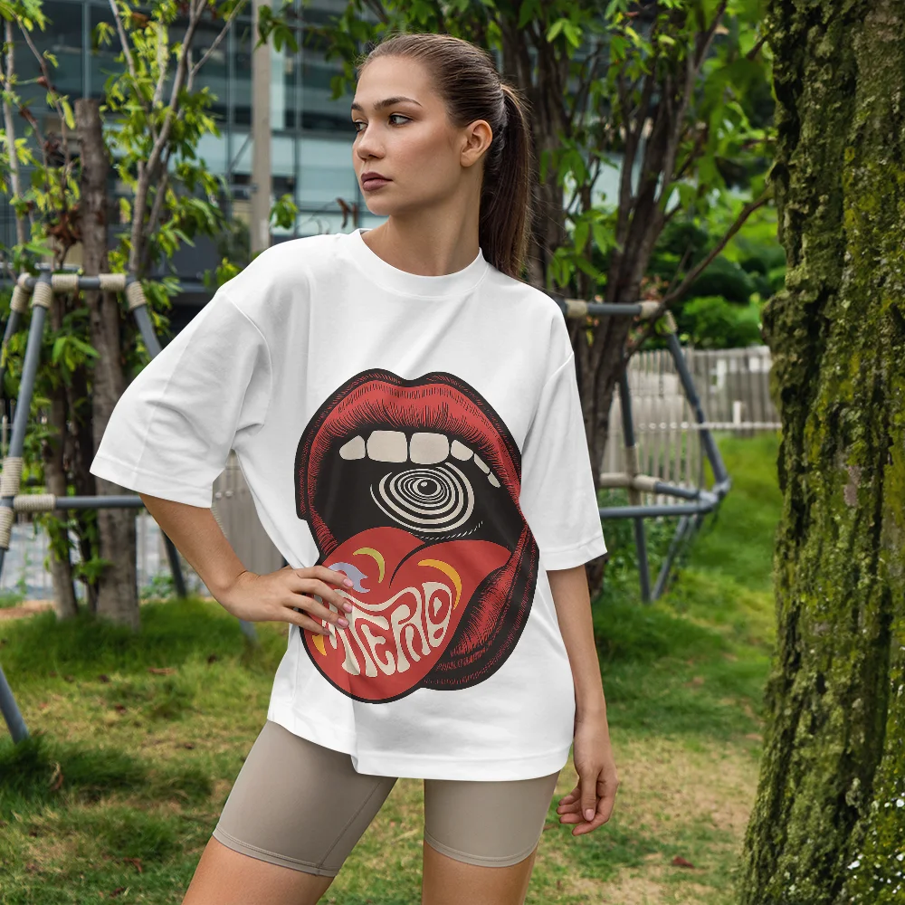 

Удобная женская футболка с принтом, модная женская футболка с большими губами, повседневная уличная одежда, женская модная футболка